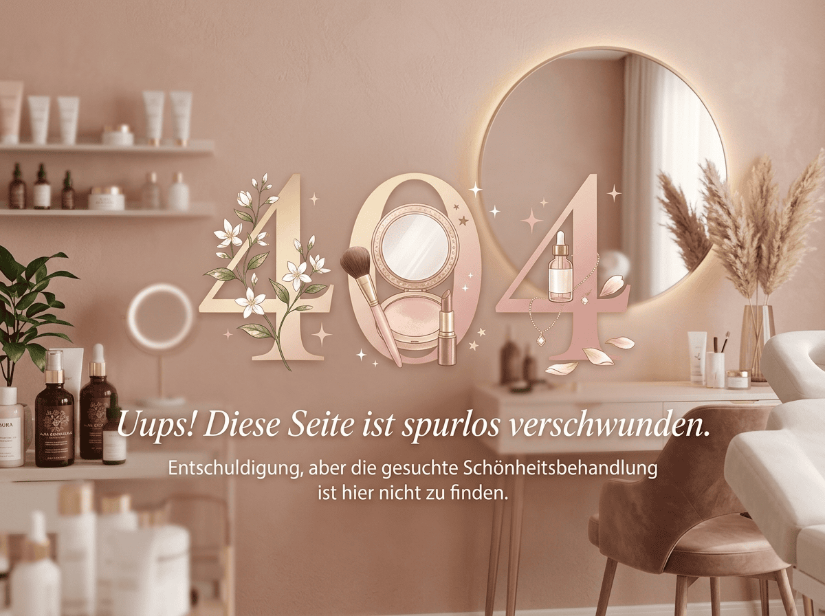 404-Fehlerseite in stilvollem Kosmetikstudio-Design